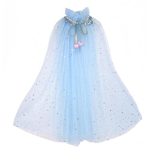 Proumhang Prinzessin Cape für Mädchen,Bunte Prinzessin Umhang,Sparkling Pailletten Tüll Prinzessin Fancy Dress,Halloween Karneval Geburtstag Thema Umhang für 3-8 Jahre alte Mädchen Hellblau M von Proumhang