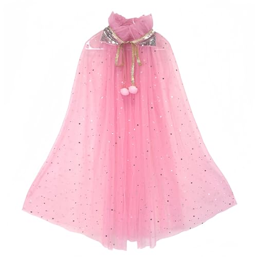 Proumhang Prinzessin Cape für Mädchen,Bunte Prinzessin Umhang,Sparkling Pailletten Tüll Prinzessin Fancy Dress,Halloween Karneval Geburtstag Thema Umhang für 3-8 Jahre alte Mädchen Rosa L von Proumhang