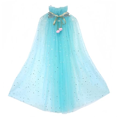 Proumhang Prinzessin Cape für Mädchen,Bunte Prinzessin Umhang,Sparkling Pailletten Tüll Prinzessin Fancy Dress,Halloween Karneval Geburtstag Thema Umhang für 3-8 Jahre alte Mädchen Seeblau L von Proumhang