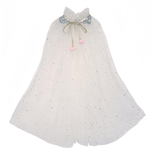 Proumhang Prinzessin Cape für Mädchen,Bunte Prinzessin Umhang,Sparkling Pailletten Tüll Prinzessin Fancy Dress,Halloween Karneval Geburtstag Thema Umhang für 3-8 Jahre alte Mädchen Weiß L von Proumhang