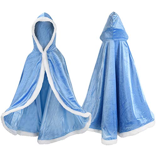 Proumhang Prinzessinnen Umhang Prinzessinnen Cape Prinzessin Kostüm Umhang Kinder Mädchen Prinzessin Umhang mit Kapuze Blau 130 für 5-6 Jahre von Proumhang