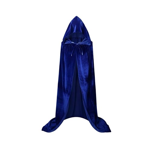 Proumhang Samtmantel mit Kapuze für Kinder Maxi Umhang Zauberer Vampir Umhang Halloween Weihnachten Karneval Fancy Cape Blau 90cm von Proumhang