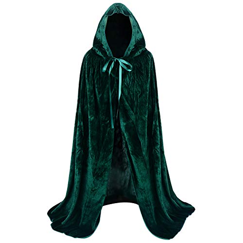 Proumhang Samtmantel mit Kapuze für Kinder Maxi Umhang Zauberer Vampir Umhang Halloween Weihnachten Karneval Fancy Cape Grün 70cm von Proumhang