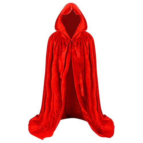 Proumhang Samtmantel mit Kapuze für Kinder Maxi Umhang Zauberer Vampir Umhang Halloween Weihnachten Karneval Fancy Cape Rot 130cm von Proumhang