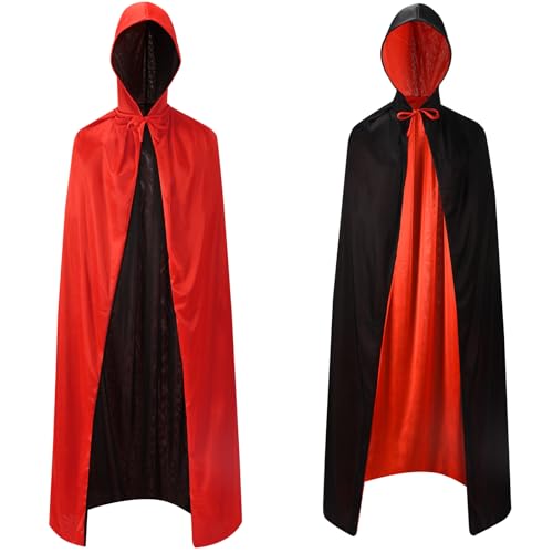 Proumhang Schwarz-roter Umhang mit Kapuze Doppelseitiger Vampir Umhang Wendeumhang Gothic Teufel Piraten Vampir Dämon Umhang Für Halloween Cosplay Party Ostern Weihnachten Kinder 90cm von Proumhang