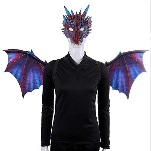 Proumhang Set Drachenmaske Flügel Erwachsene Partei Cosplay Halloween PU Vlies Karneval Party Animal Kostüm Maskerade-Lila (95 * 45 cm) von Proumhang