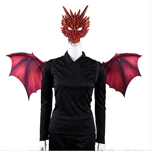 Proumhang Set Drachenmaske Flügel Erwachsene Party Cosplay Halloween PU Vlies Karneval Party Animal Kostüm Maskerade-Rot (95 * 45 cm) von Proumhang