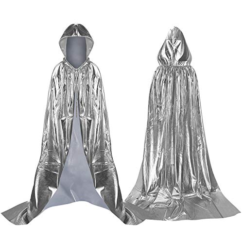 Proumhang Umhang Kapuze Erwachsene Lange Kapuzenumhangt für Halloween Karneval Kostüm Cosplay Party Silber 190cm von Proumhang