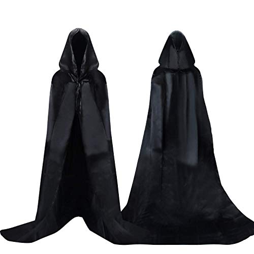 Proumhang Schwarzer Umhang mit Kapuze Darth Vader Umhang Mittelalter Umhang Cape Mantel Satin Karneval Halloween Weihnachten Kostüm Erwachsene von Proumhang