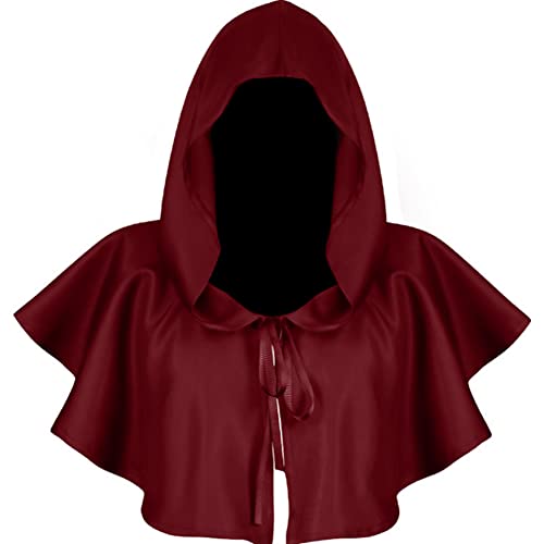 Proumhang Umhang mit Kapuze Halloween,Mittelalter Gothic Cape,Unisex,Einheitsgröße,Rot von Proumhang