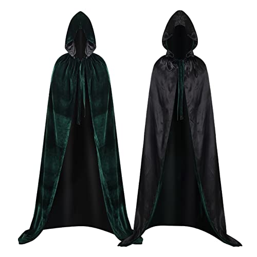 Proumhang Umhang mit Kapuze Reversibel Lange SAMT Cape Vampir Erwachsener Unisex Halloween Weihnachten Karneval Kostüm Schwarz+Grün 130cm von Proumhang