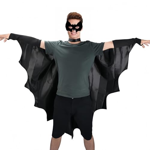 Proumhang Vampir-Fledermausflügel Fledermausflügel Schwarzer Mit Fledermaus Maske Umhang Cape Vampir Kostüm Halloween Erwachsener Unisex Proumhang Vampir-Fledermausflügel Fledermausflügel Schwarzer Mit Fledermaus Maske Umhang Cape Vampir Kostüm Halloween Erwachsener Unisex von Proumhang