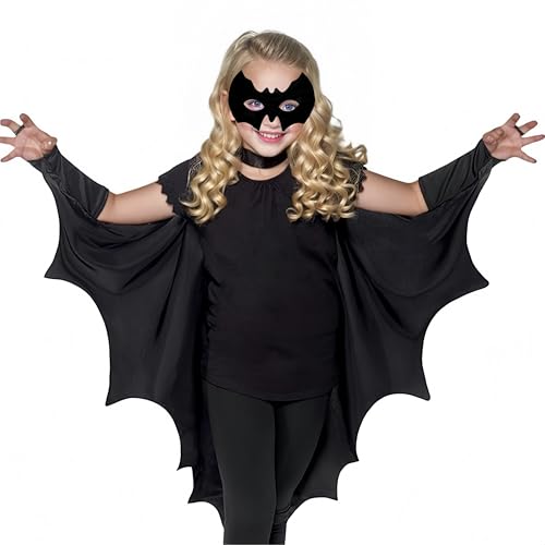 Proumhang Vampir-Fledermausflügel Fledermausflügel Schwarzer Mit Fledermaus Maske Umhang Cape Vampir Kostüm Halloween Kinder Unisex von Proumhang