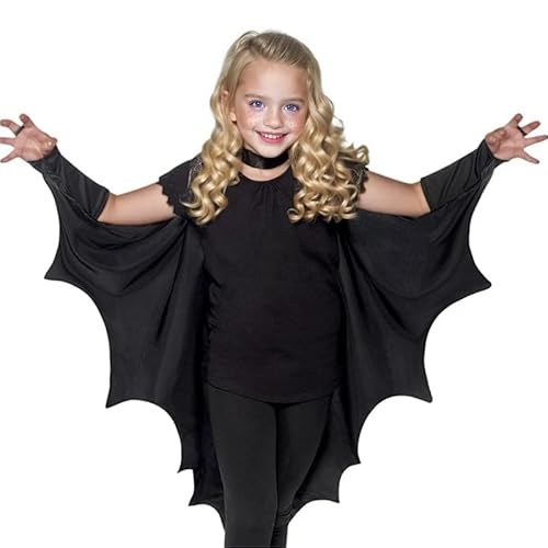 Proumhang Vampir-Fledermausflügel Fledermausflügel Schwarzer Umhang Cape Vampir Kostüm Halloween Kinder Unisex von Proumhang