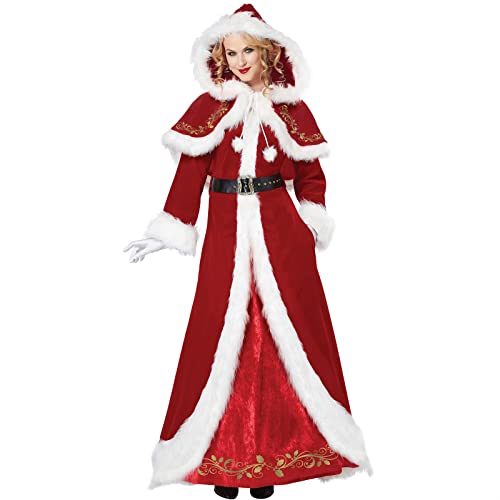 Proumhang Weihnachten Weihnachtsfrau Kostüm Set, Weihnachten Damen Kostüm Retro Kleid Lange Weihnachtsfrau Kostüm,Weihnachten Party Kleider Damen,Cape Mit Kapuze Damen Santa Claus Kostüm L von Proumhang