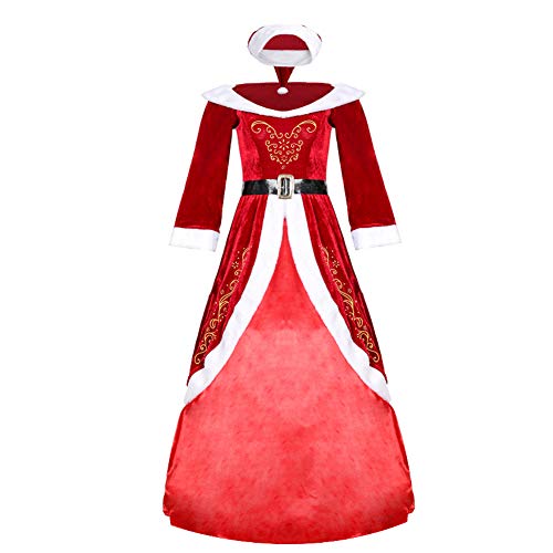 Proumhang Weihnachtsfrauen Kostüm Kostüm Roter Umhang Langarm Gürtel Hut Retro Pompon Plüsch-XL von Proumhang