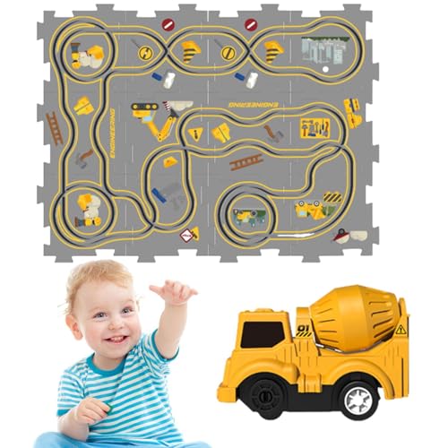 Proypiax Puzzle Track Racer Car Spielset, Puzzles und Track Combo | Gleis-Spielset, Puzzle, Gleiswagen-Set zusammenbauen | Straßenbauer, Spielzeug, Lernmatte, Eisenbahnwagen für den Innenbereich von Proypiax