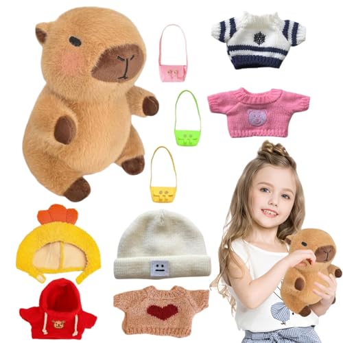 Capybara Plüschtier Niedlichen Capybara Plushie Geschenk Für Kinder Capybara Plüsch Gefüllter Capybara Capybara Plüschtier-Set Mit Kleidung | Cartoon-Puppenpullover von Pruojhw