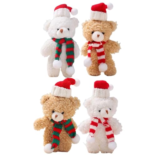 Pruojhw 4 Piece Ausgestopfter Weihnachtsbär Gefüllter Weihnachtsbär Stofftier Cartoon-Plüschbär-Schal-Dekorationen Home Decor Kuchendeckel Partyzubehör Für Neujahr, Festival von Pruojhw