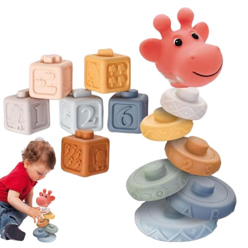 Pruojhw Bausteine-Spiel für Kinder, Bausteine ​​zum Stapeln für Kinder, Sensorisches Stapelspielzeug, Brettspiel für Mädchen, Tierförmiges Design, farbenfrohes Bausteine-Spiel für Zuhause, von Pruojhw