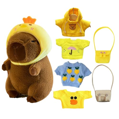 Pruojhw Capybara Plüschtier Capybara Plüschtier Mit Kleidung & Zubehör, Dress Up Capybara Plüschpuppe Cartoon-Tier-Plüschtier,Capybara Kostüm Dress Up Capybara Dekoration von Pruojhw