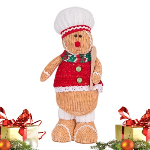 Pruojhw Lebkuchen-Gingy-Plüschspielzeug, Plätzchen-Plüschpuppe - Plüschpuppen-Stoffspielzeug mit Weihnachtselementen,Weicher, bequemer Lebkuchenmann für Familie, Freunde, Kollegen, Männer und Frauen von Pruojhw