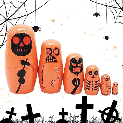 Pruojhw Russische Nistpuppen,Nistpuppe - Hölzerne Nistpuppen Dekoration sechs Schichten russische Puppe,Halloween-Dekorationspuppe, russische Nistpuppen, Spielzeug für Familie, Freunde, Kinder von Pruojhw