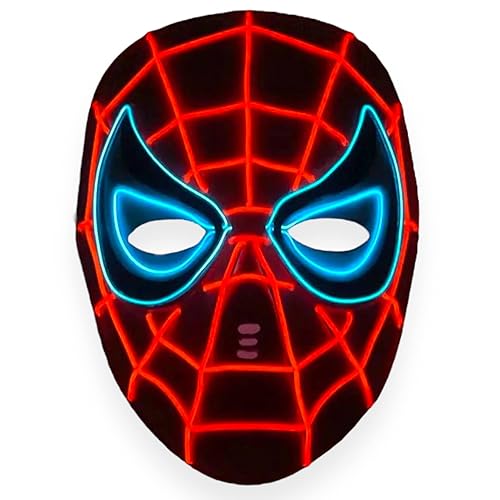 Prysm Gaming Superhelden-Avengers-Spiderman-Maske, rot und blau, beleuchtet, LED, El-Draht, Vollgesichtsparty-Kostüm, Verkleidung, Cosplay, Halloween, Süßes oder Saures von Prysm Gaming