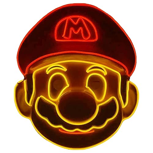 Super Mario Maske, beleuchtet, LED, El Draht, Vollgesicht, klassisches Gaming-Party-Kostüm, Cosplay, Halloween, Süßes oder Saures von Prysm Gaming