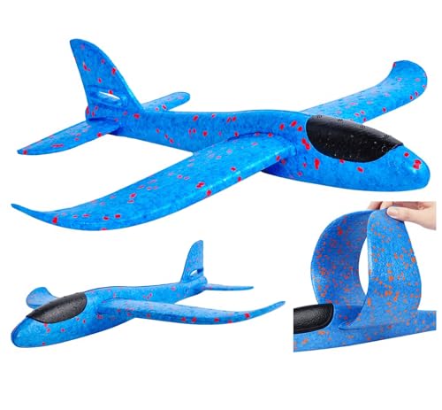 Przydasie Gewerbliches Blau Styroporflugzeug - 47cm Großes Blaues Segelflugzeug für Kinder, Styroporflieger Spielzeug Groß Segelflugzeug Wurfgleiter Flieger Styropor von Przydasie