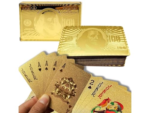 Przydasie Goldene, wasserfeste Spielkarten – 54-teiliges Kartenset aus Kunststoff, ideal für Poker, Makao und Zaubertricks, langlebig und leicht zu mischen, perfekt für Magier und Spieler von Przydasie