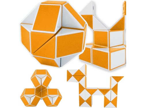 Przydasie Magische Würfelpuzzle 24 Segmente – fördert Kreativität und logisches Denken, Antistress-Spielzeug, für Kinder ab 3 Jahren, 4x4 cm gefaltet, 22,5 cm ausgeklappt, orange. von Przydasie