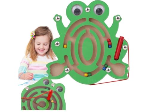 Przydasie Magnetisches Holzspielzeug Labyrinth für Kinder ab 3 Jahren – Förderung von Logik, Koordination und Farblernen – Sicher und langlebig – Frosch-Design von Przydasie