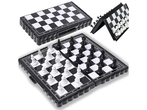 Schachspiel Schachsteine, Magnetreise 2in1 Schachbrett Magnetisches Reiseschach für Erwachsene und Kinder Einklappbar Tragbar Chess Set Tragbar Schach 13cm x 13cm von Przydasie