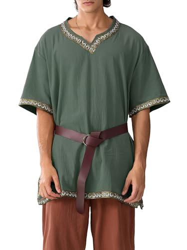 Männer Mittelalter Kostüm Renaissance Templer Tunika Wikinger Ritter Pirat Vintage Krieger Halloween Cosplay Party ohne Gürtel (A-Army Green, L) von Psdiyiyf