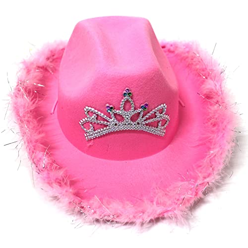 Psdiyiyf Cowgirl Hut Kostüm Karneval Kopfschmuck,Disco Prom Cowboy Hut,Spiel Kostüm,Junggesellenabschiede,Damen/Herren Western Hut (A-Pink, Crown) von Psdiyiyf