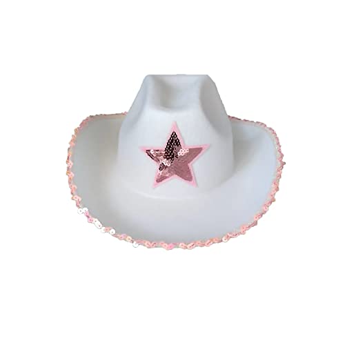 Psdiyiyf Cowgirl Hut Kostüm Karneval Kopfschmuck,Disco Prom Cowboy Hut,Spiel Kostüm,Junggesellenabschiede,Damen/Herren Western Hut (A-white star, 均码) von Psdiyiyf