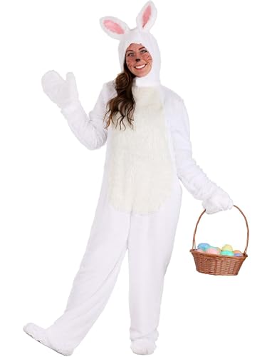 Psdiyiyf Family Matching Halloween Bunny Kostüm Deluxe Langarm Plüsch Strampler Kleid mit Kaninchenohren Kapuze Handschuhe Schuhe Set (A-WHITE, L) von Psdiyiyf