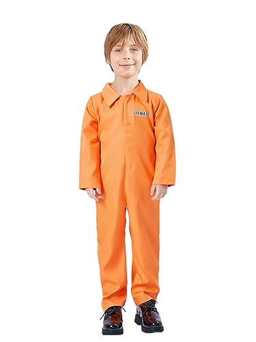 Psdiyiyf Halloween Jail Kostüme Brief drucken lange Ärmel Gefängnis Overall für Erwachsene Kleinkinder Rollenspiel Party Cosplay Outfits (A-Kids Orange, 2-3 Years) von Psdiyiyf