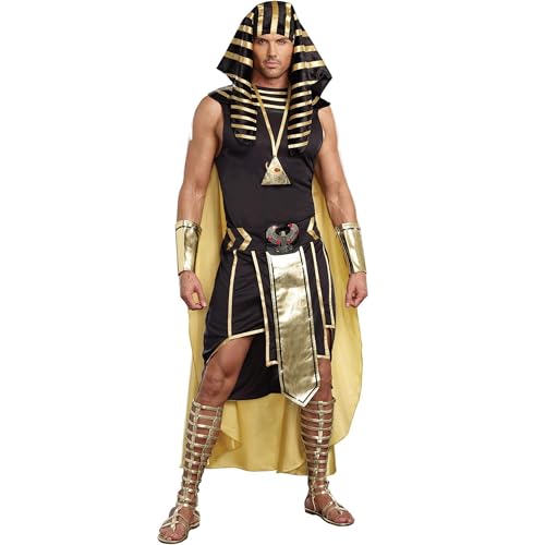 Psdiyiyf Kostüm Pharao Herren, Kostüm Herren Ägypten ägyptisches Königskostüm-Set für Halloween,Verkleidung,Party,Cosplay (A-Black, L) von Psdiyiyf