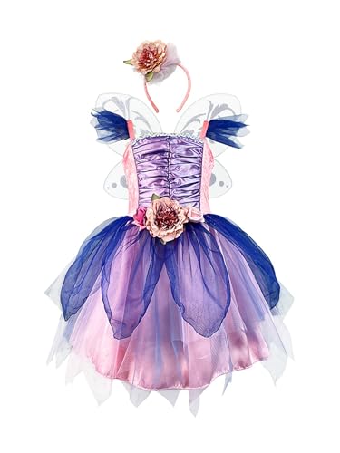 Psdiyiyf Prinzessin Fee Kostüm Outfit für Kinder Tutu Tüll Prinzessin Set Halloween Fancy Party Dress Up mit Stirnband Karneval Cosplay (A-Purple, 5-6 Years) von Psdiyiyf