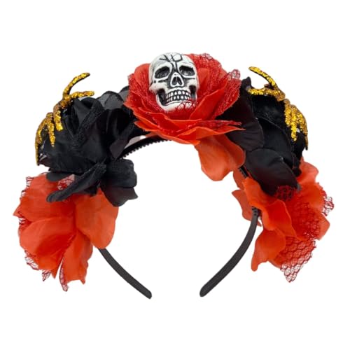 Gruseliges Skelett Stirnband Cosplay Spinnen Schädel Kostüm mit schwarzer Rose Geschenk für Männer Frauen Halloween Veranda Dekoration von Psdndeww