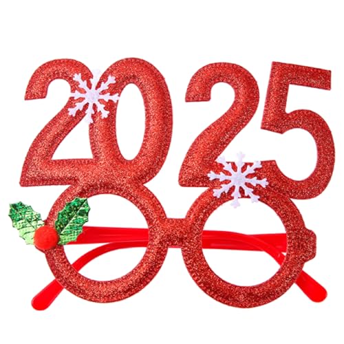 Psdndeww 2025 Glitzer-Weihnachtsbrille für Neujahrsfeier, Brillenrahmen, Weihnachtsdekorationszubehör für Kinder und Erwachsene von Psdndeww