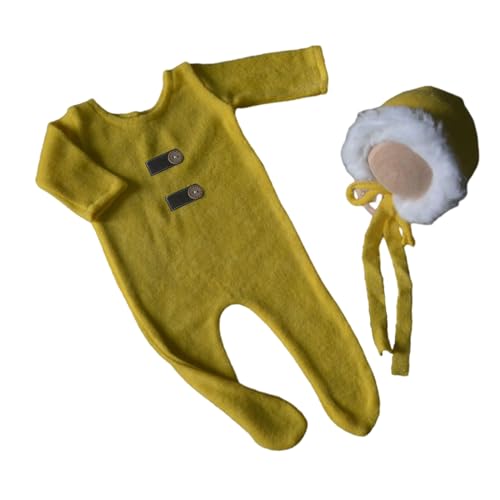 Psdndeww Kuscheliger Jumpsuit für Neugeborene und passende Mütze, Bilder, Anzüge, Baby-Geburtskostüm, Strampler für Fotostudio von Psdndeww