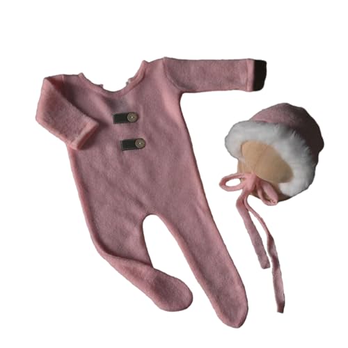 Psdndeww Kuscheliger Jumpsuit für Neugeborene und passende Mütze, Bilder, Anzüge, Baby-Geburtskostüm, Strampler für Fotostudio von Psdndeww