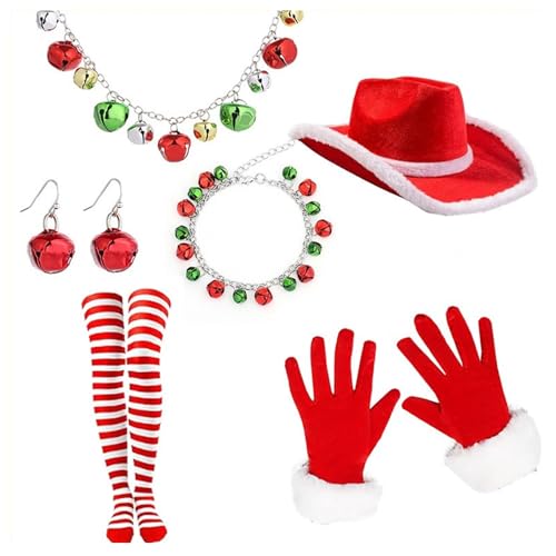 Psdndeww Weihnachtsmannanzug, Nikolausmütze, Strümpfe, Halskette, Handschuhe, Set, Foto-Requisiten, Weihnachtsfeier, Coaplay, Weihnachtsmann, Rollenspiel von Psdndeww