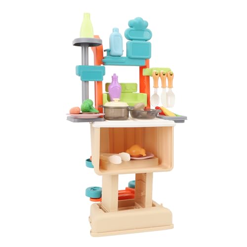 Kinderspielset 2-in-1-Küchen-Esstisch-Einkaufswagen-Spielzeug mit Reichhaltigem Zubehör, Hochsimuliert für Entwicklungsspielzeug von Pssopp