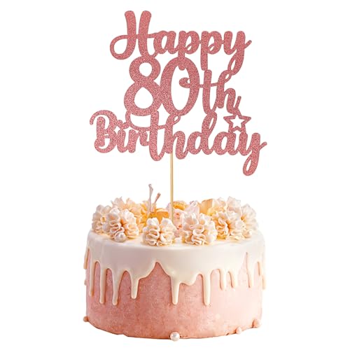 80.Geburtstag Tortendeko Happy 80th Birthday Kuchen Deko Rosa Geburtstag Cake Topper Geburtstag Glitter Cupcake Deko Cake Topper Personalisiert für 80 Geburtstag Deko Mann Frau von Psyqtsuary