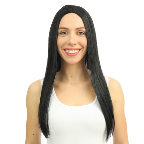 P'TIT CLOWN - 68039 - Lange steife Perücke Frau - Long Wig - Kostümzubehör für Karneval, Mottopartys, Kostümfeste, Kunsthaar - Erwachsene - 60 cm - Schwarz von p'tit clown