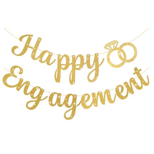 Gold Glitter Happy Engagement Banner DIY Engagement Party Dekorationen Vorbespannt Hochzeit Verlobte Banner Junggesellinnenabschied Dekoration Schilder Glückwunsch Banner für Männer Frauen Mädchen von Ptwola